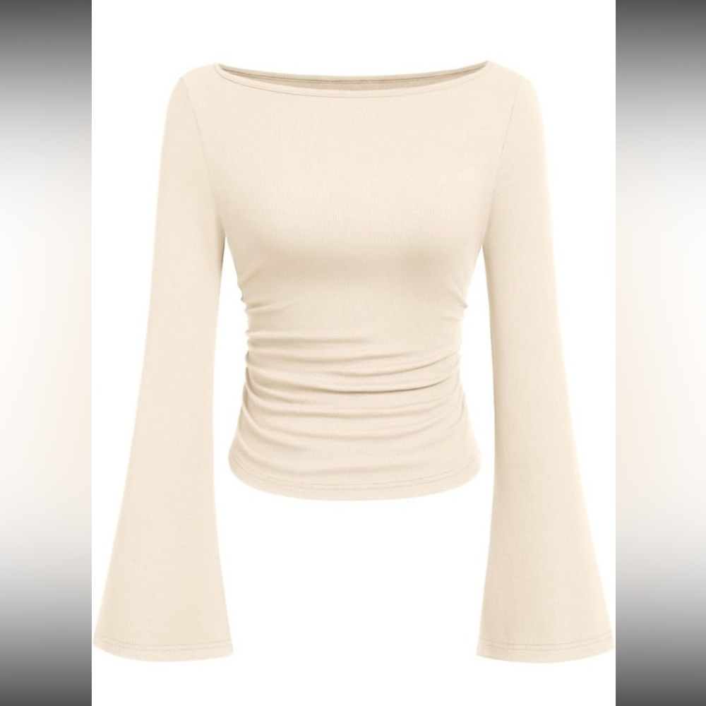 Chic Cream Long Sleeve Women's Top